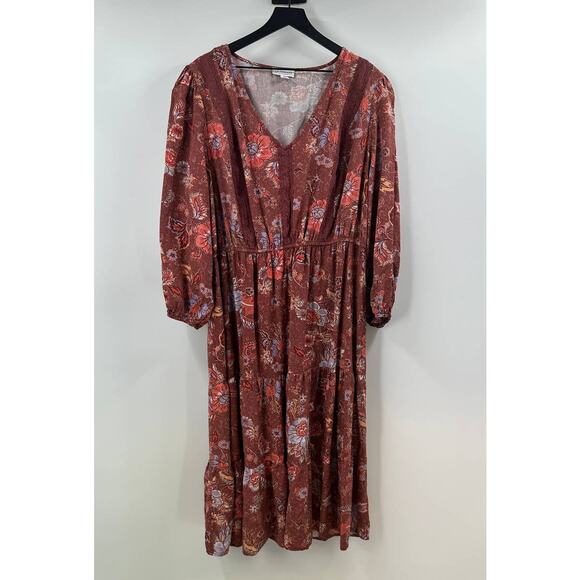 LA Threads Plus Size Boho Midi Floral Dress Size 2X - Picture 1 of 7